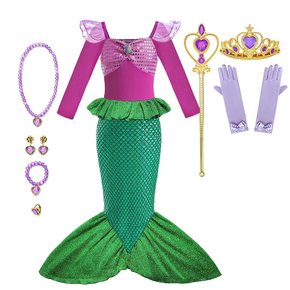 Disney Fancy Princess Dress Ariel Little Mermaid Clothing Girls Party Vestidos Carnival Children Cosplay Costume CaruStore