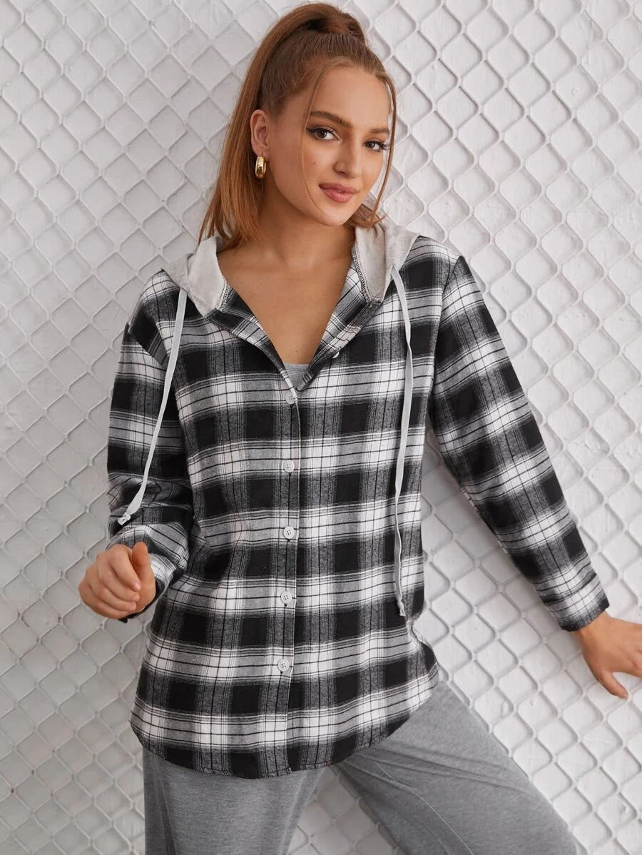 Blusa com capuz e cordão com estampa xadrez *** pronta entrega *** Caru Store