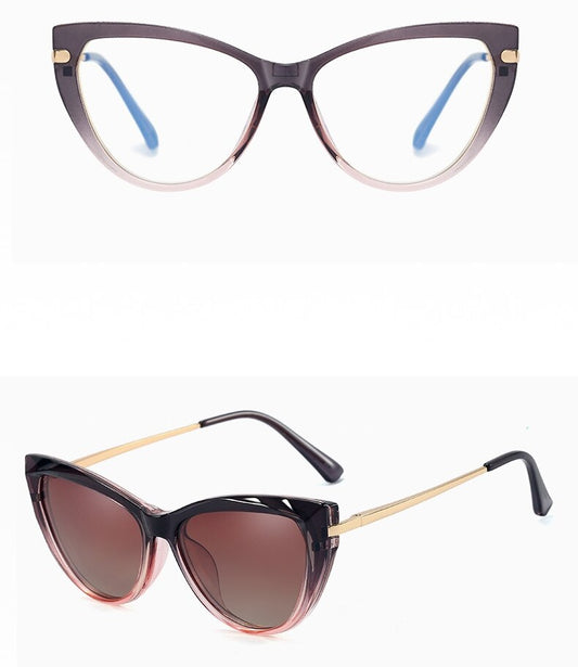 Óculos de sol polarizado magnético 2 em 1, olho de gato, armação anti azul Clipon Caru Store