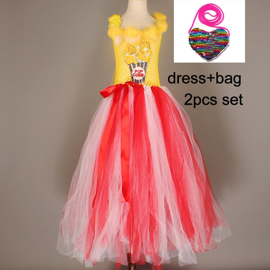 Fantasia infantil pipoca de circo para meninas com bolsa de coração CaruStore