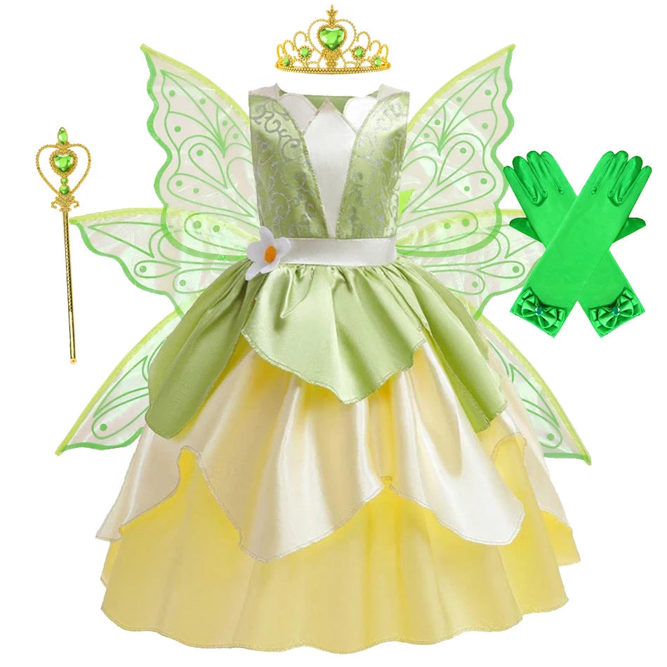 Fantasia Princesa Tiana Infantil – Vestido de Festa Cosplay com Acessórios | Carnaval, Halloween, Aniversário CaruStore
