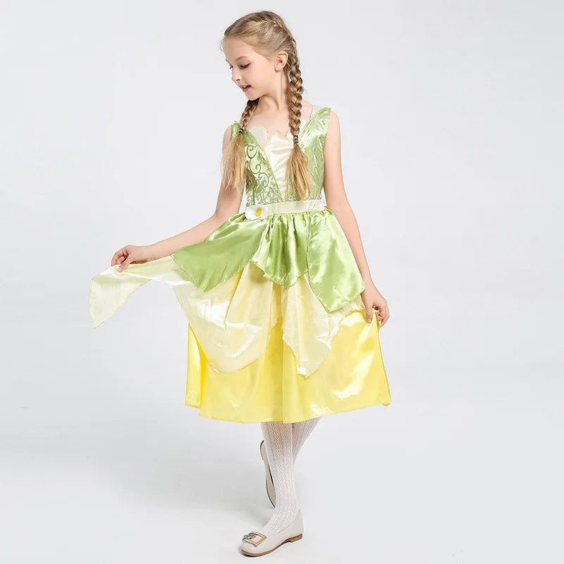 Fantasia Princesa Tiana Infantil – Vestido de Festa Cosplay com Acessórios | Carnaval, Halloween, Aniversário CaruStore