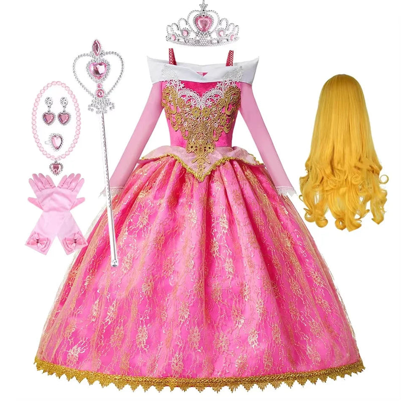 Girls Sleeping Beauty Auroro Princess Halloween Cosplay Dress Off Shoulder Kids Gift Fancy Party Princess Clothing CaruStore