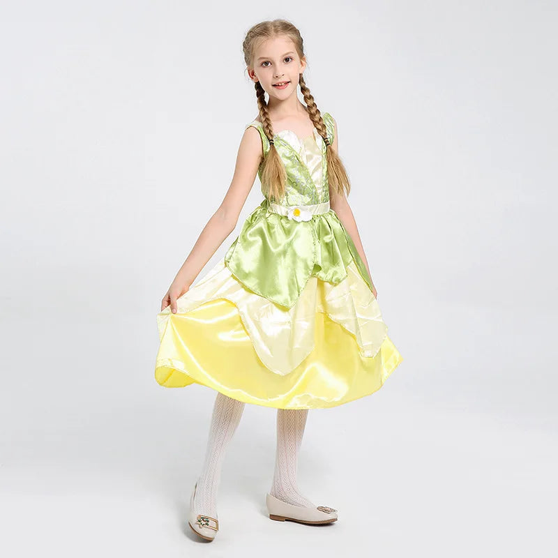 Fantasia Princesa Tiana Infantil – Vestido de Festa Cosplay com Acessórios | Carnaval, Halloween, Aniversário CaruStore