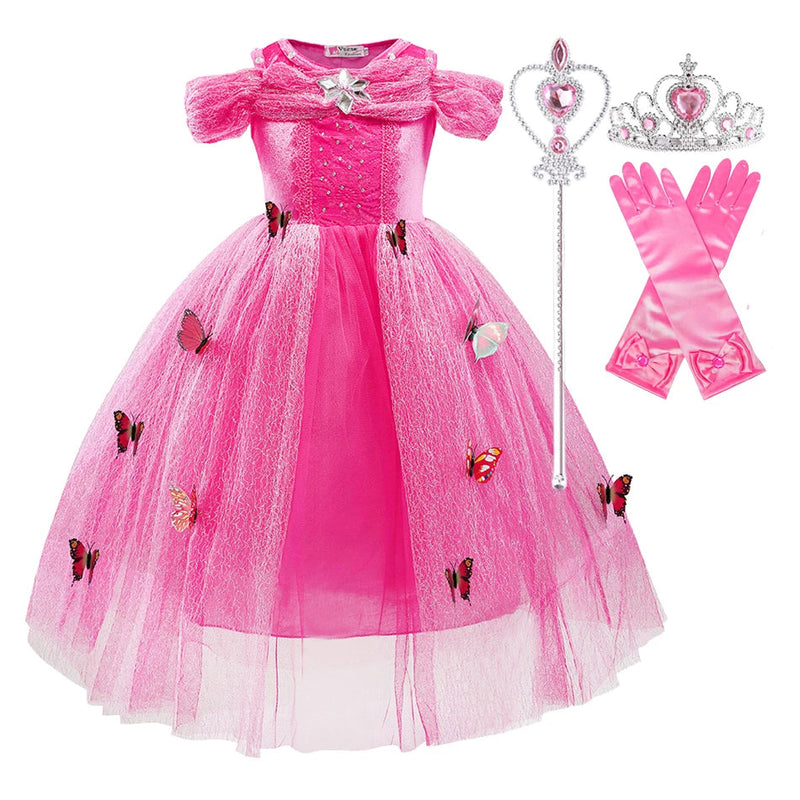 Girls Sleeping Beauty Auroro Princess Halloween Cosplay Dress Off Shoulder Kids Gift Fancy Party Princess Clothing CaruStore