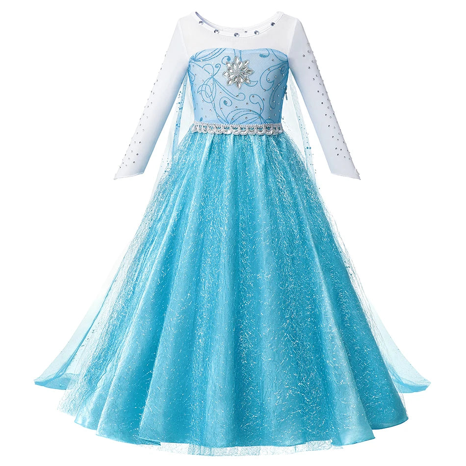 Fancy Queen Elsa Anna Costume Girls Princess Dress Toddler Halloween Cosplay Party Vesidos For 2-10 Years CaruStore
