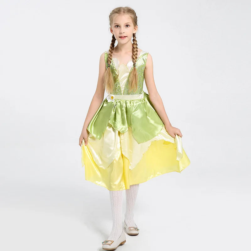 Fantasia Princesa Tiana Infantil – Vestido de Festa Cosplay com Acessórios | Carnaval, Halloween, Aniversário CaruStore