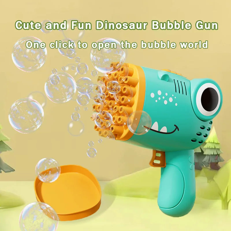 Handheld Dinosaur Bubble Machine Pistola elétrica, brinquedo de festa de casamento ao ar livre sem água bolha, 40 buracos CaruStore