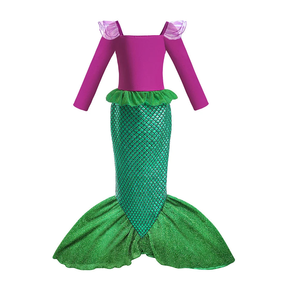 Disney Fancy Princess Dress Ariel Little Mermaid Clothing Girls Party Vestidos Carnival Children Cosplay Costume CaruStore