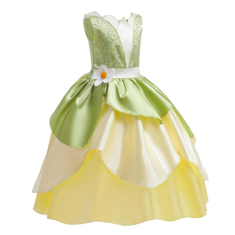 Fantasia Princesa Tiana Infantil – Vestido de Festa Cosplay com Acessórios | Carnaval, Halloween, Aniversário CaruStore