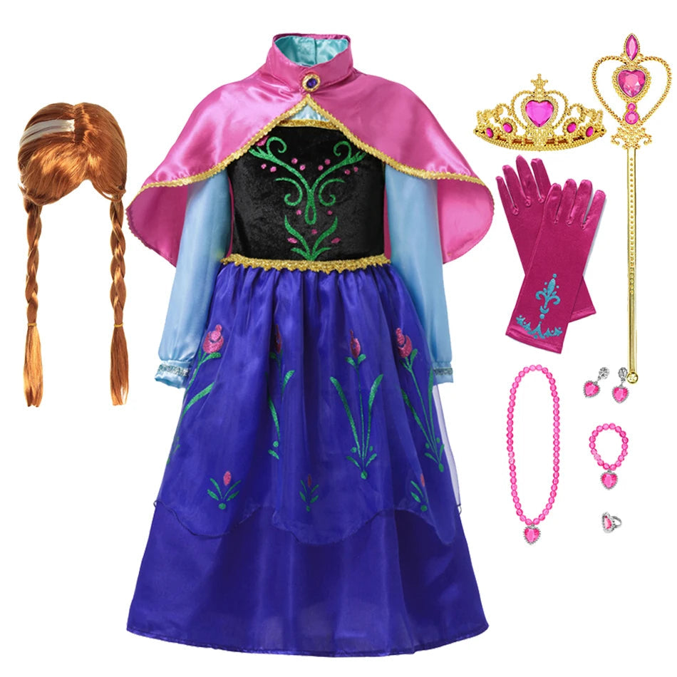 Fancy Queen Elsa Anna Costume Girls Princess Dress Toddler Halloween Cosplay Party Vesidos For 2-10 Years CaruStore