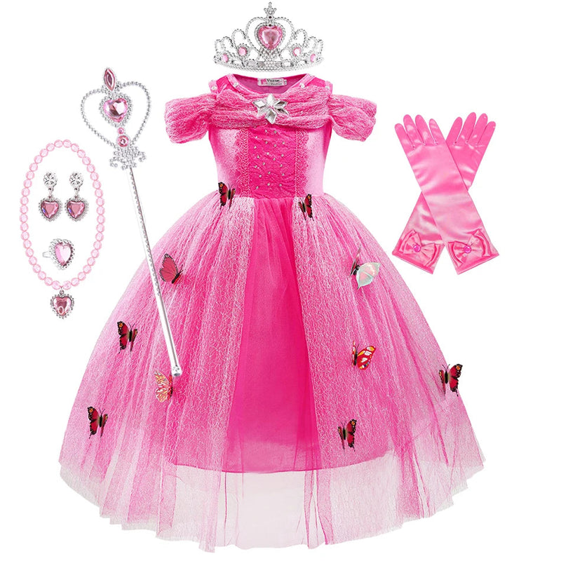 Girls Sleeping Beauty Auroro Princess Halloween Cosplay Dress Off Shoulder Kids Gift Fancy Party Princess Clothing CaruStore