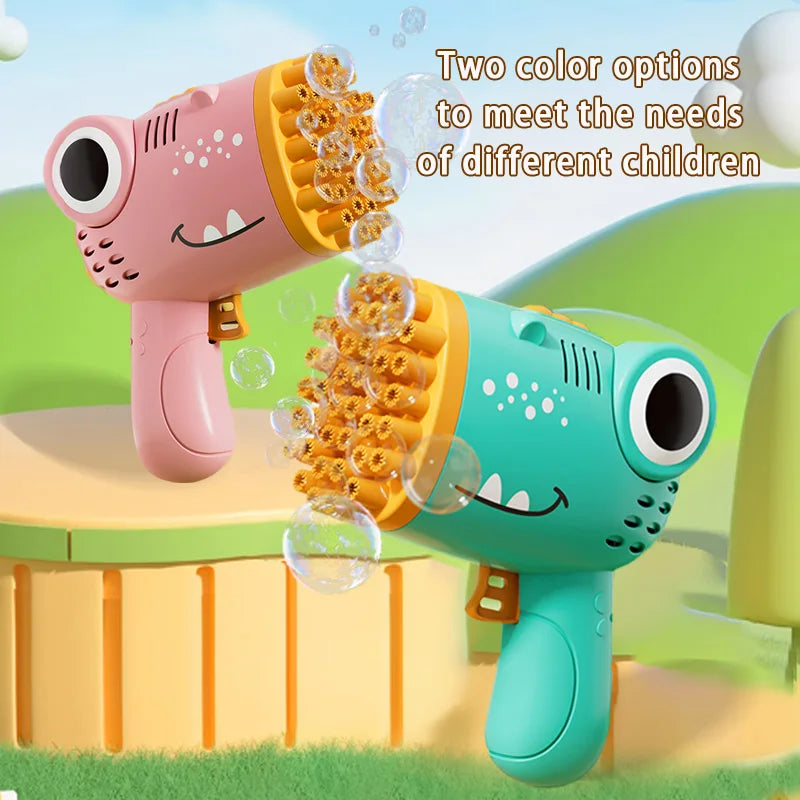 Handheld Dinosaur Bubble Machine Pistola elétrica, brinquedo de festa de casamento ao ar livre sem água bolha, 40 buracos CaruStore