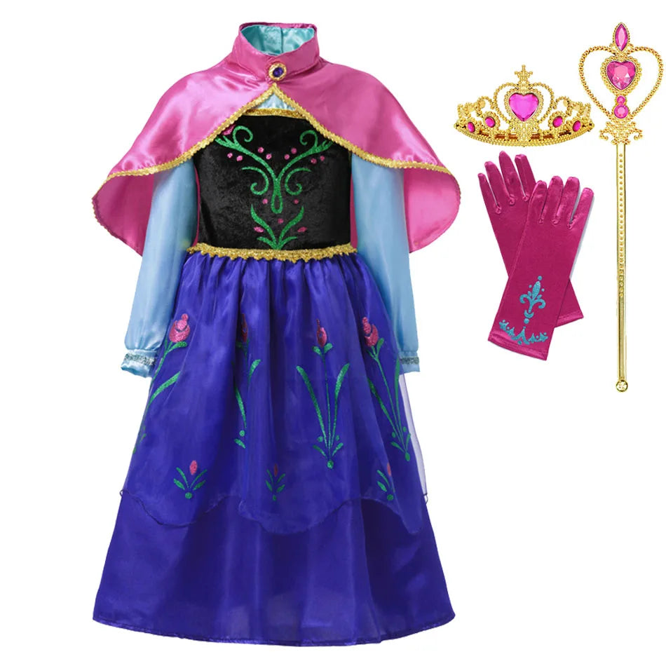 Fancy Queen Elsa Anna Costume Girls Princess Dress Toddler Halloween Cosplay Party Vesidos For 2-10 Years CaruStore
