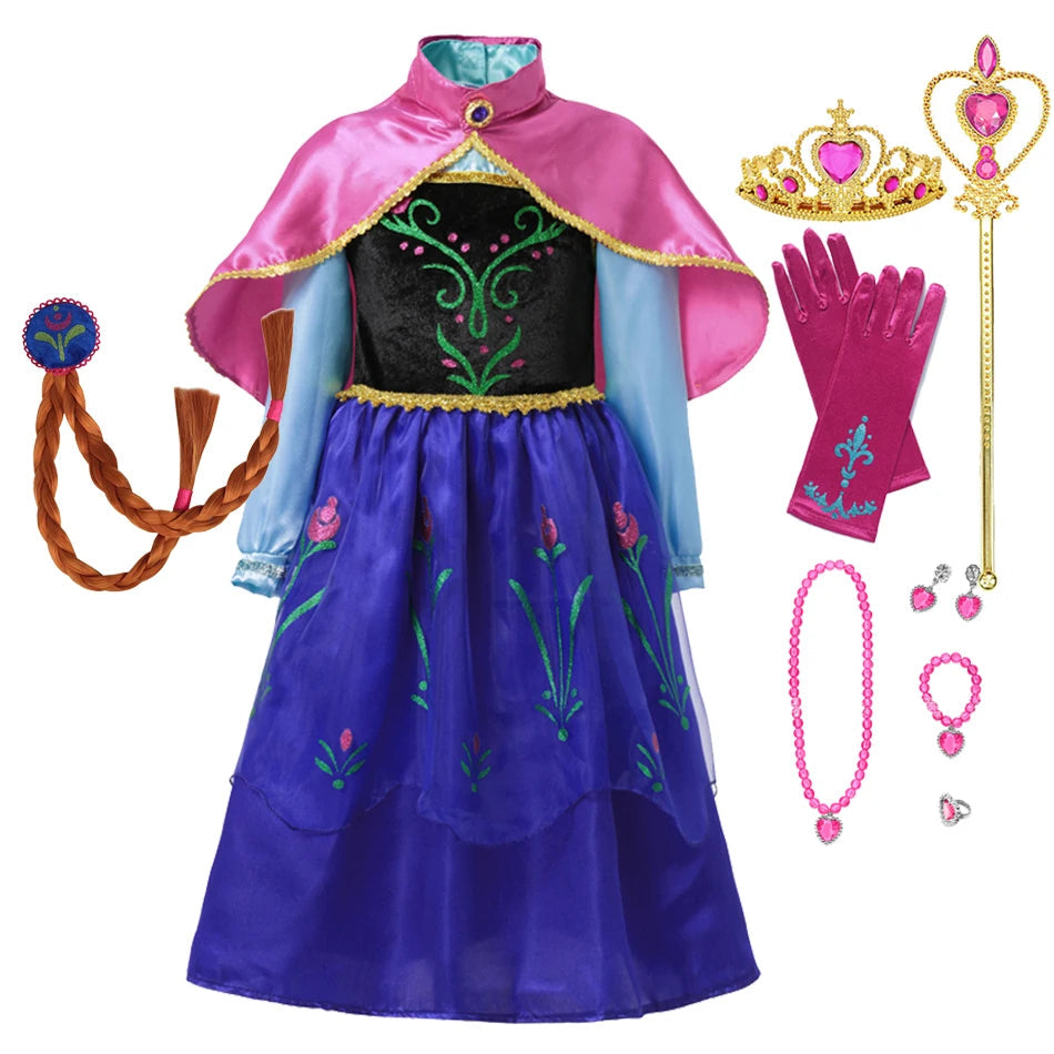 Fancy Queen Elsa Anna Costume Girls Princess Dress Toddler Halloween Cosplay Party Vesidos For 2-10 Years CaruStore