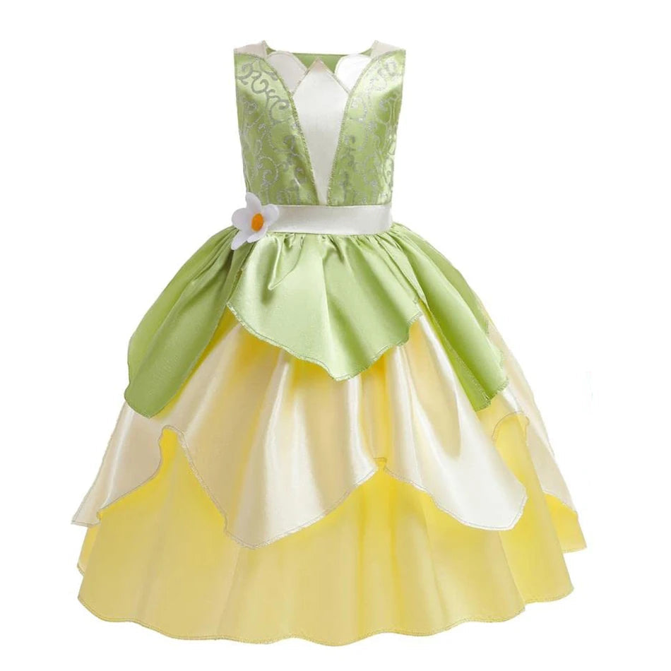 Fantasia Princesa Tiana Infantil – Vestido de Festa Cosplay com Acessórios | Carnaval, Halloween, Aniversário CaruStore