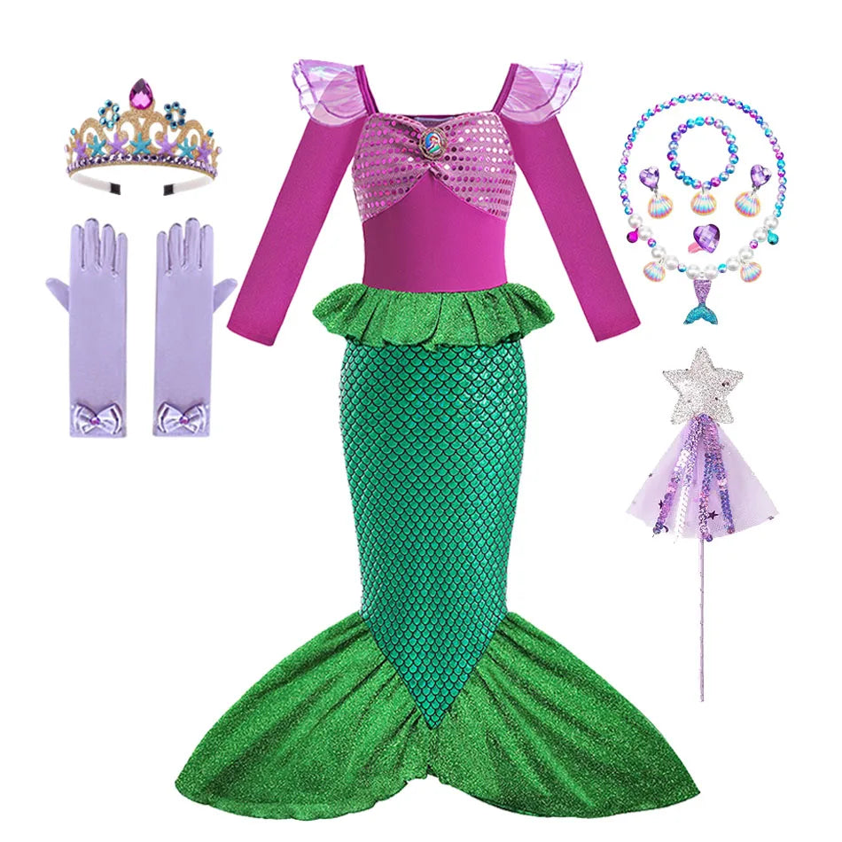 Disney Fancy Princess Dress Ariel Little Mermaid Clothing Girls Party Vestidos Carnival Children Cosplay Costume CaruStore