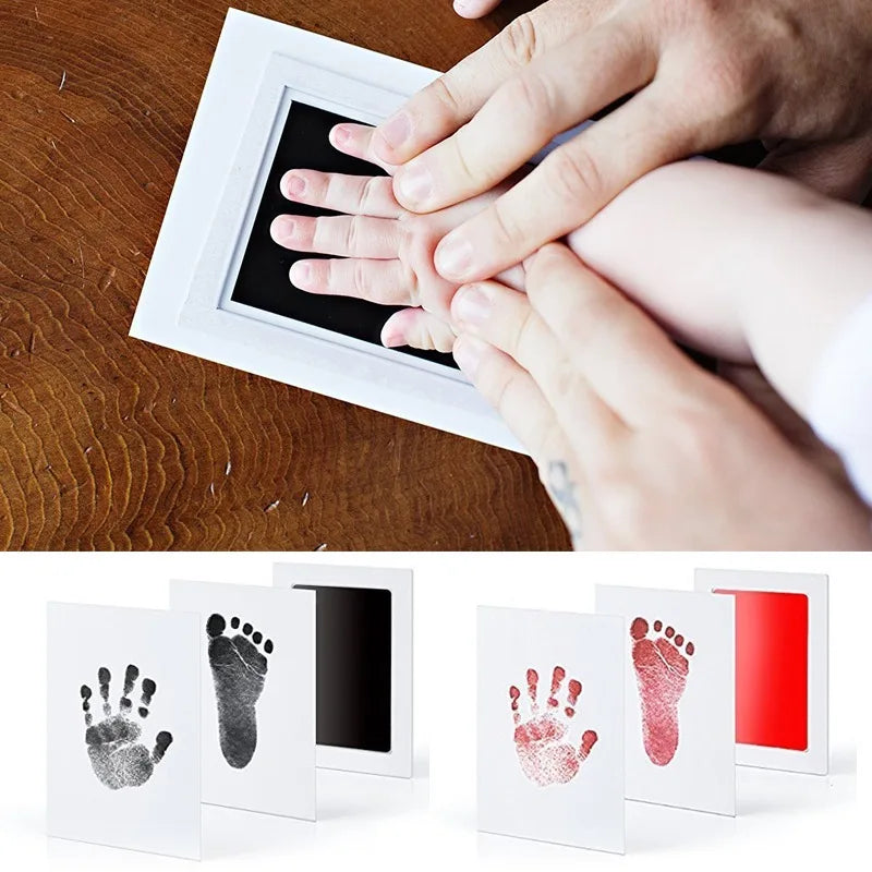 Bebê recém-nascido diy mão e pegada kit almofadas de tinta moldura da foto handprint crianças lembrança acessórios seguro limpo presente do chuveiro do bebê CaruStore