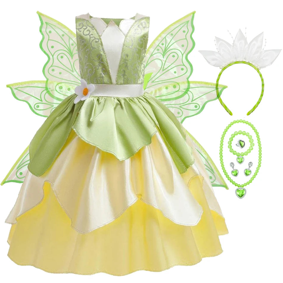 Fantasia Princesa Tiana Infantil – Vestido de Festa Cosplay com Acessórios | Carnaval, Halloween, Aniversário CaruStore