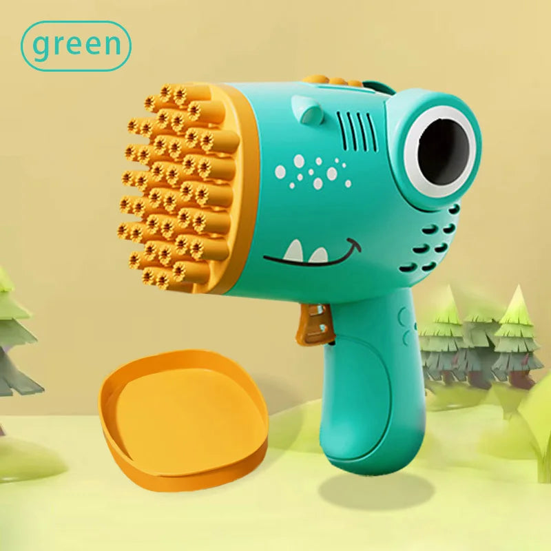Handheld Dinosaur Bubble Machine Pistola elétrica, brinquedo de festa de casamento ao ar livre sem água bolha, 40 buracos CaruStore