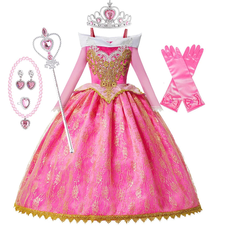 Girls Sleeping Beauty Auroro Princess Halloween Cosplay Dress Off Shoulder Kids Gift Fancy Party Princess Clothing CaruStore