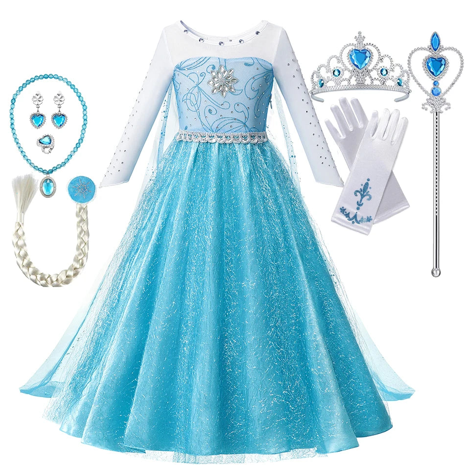 Fancy Queen Elsa Anna Costume Girls Princess Dress Toddler Halloween Cosplay Party Vesidos For 2-10 Years CaruStore