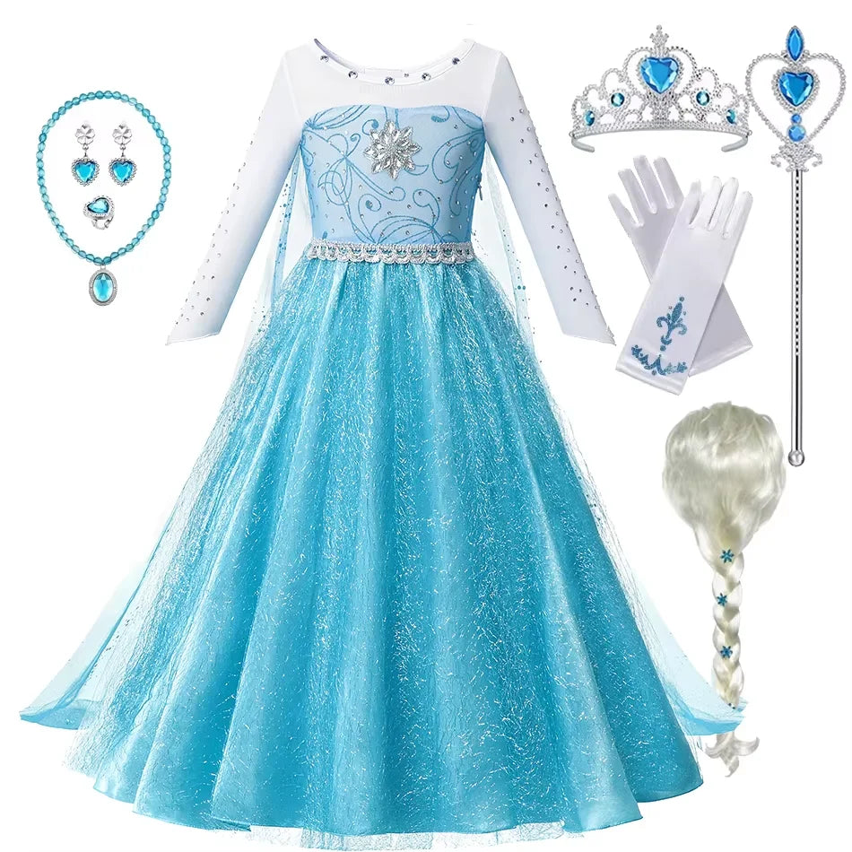 Fancy Queen Elsa Anna Costume Girls Princess Dress Toddler Halloween Cosplay Party Vesidos For 2-10 Years CaruStore