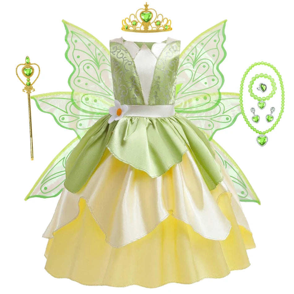 Fantasia Princesa Tiana Infantil – Vestido de Festa Cosplay com Acessórios | Carnaval, Halloween, Aniversário CaruStore