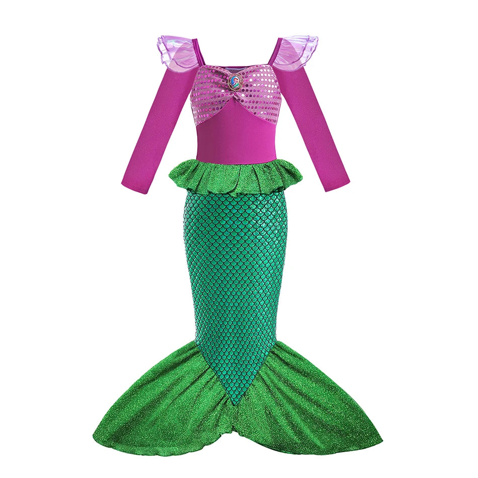 Disney Fancy Princess Dress Ariel Little Mermaid Clothing Girls Party Vestidos Carnival Children Cosplay Costume CaruStore