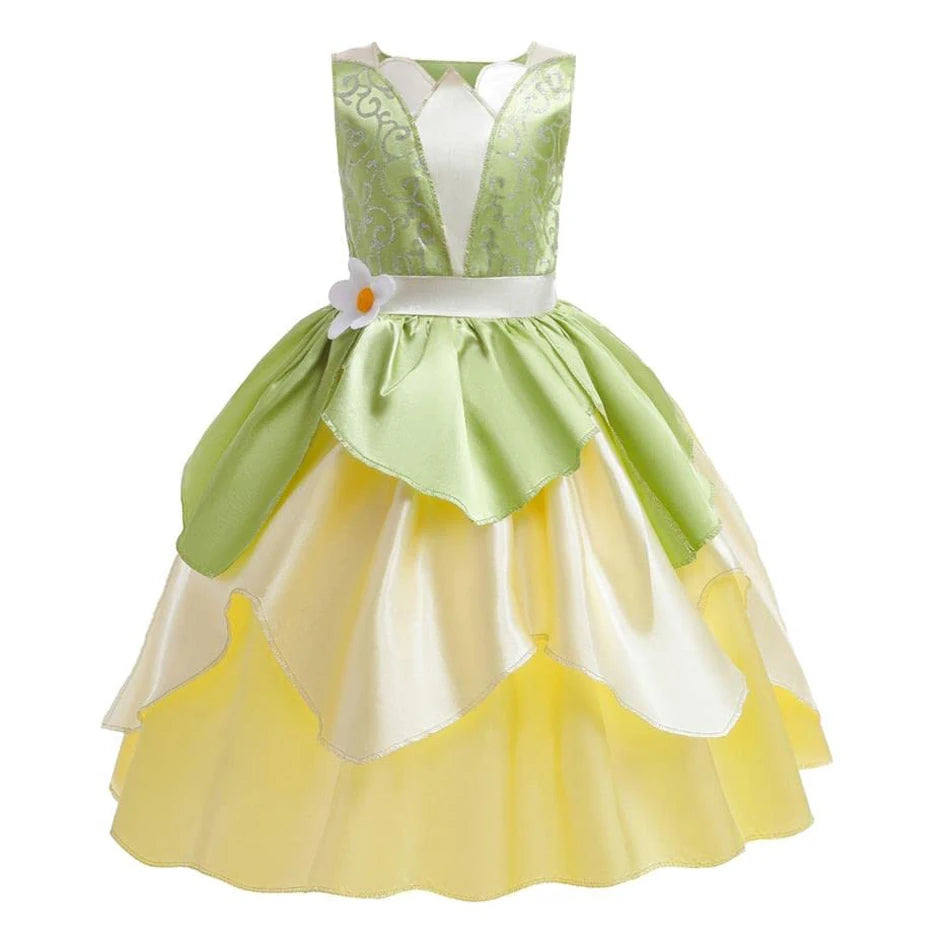 Fantasia Princesa Tiana Infantil – Vestido de Festa Cosplay com Acessórios | Carnaval, Halloween, Aniversário CaruStore