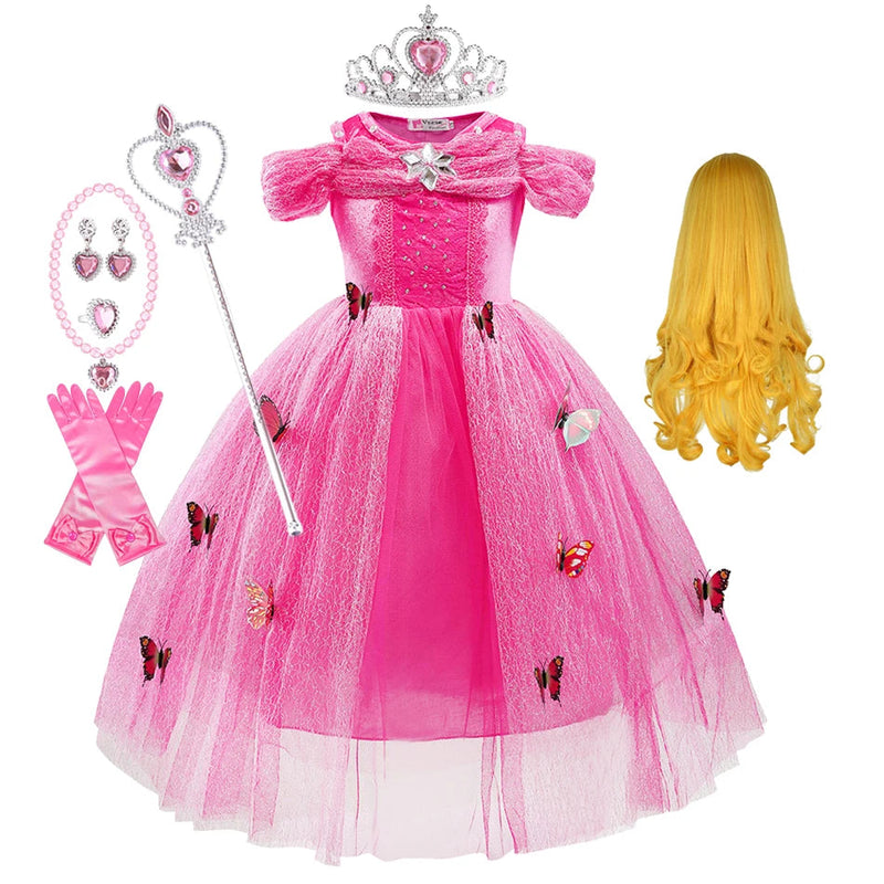 Girls Sleeping Beauty Auroro Princess Halloween Cosplay Dress Off Shoulder Kids Gift Fancy Party Princess Clothing CaruStore