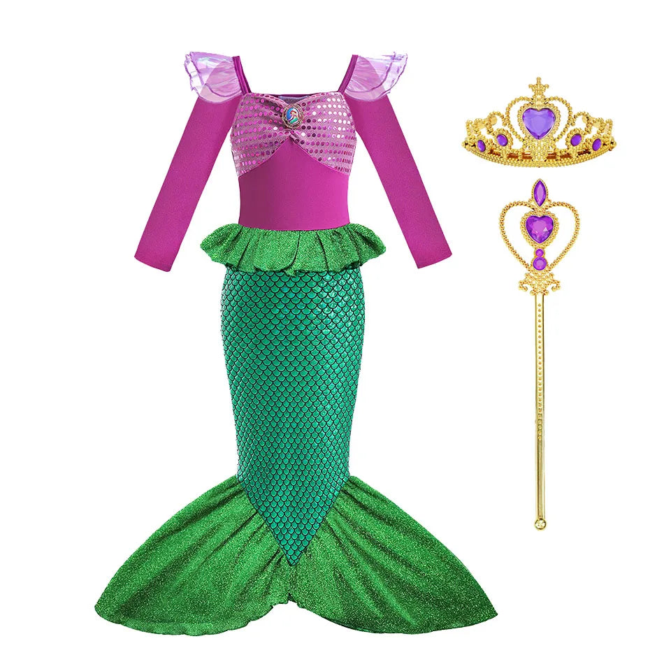 Disney Fancy Princess Dress Ariel Little Mermaid Clothing Girls Party Vestidos Carnival Children Cosplay Costume CaruStore