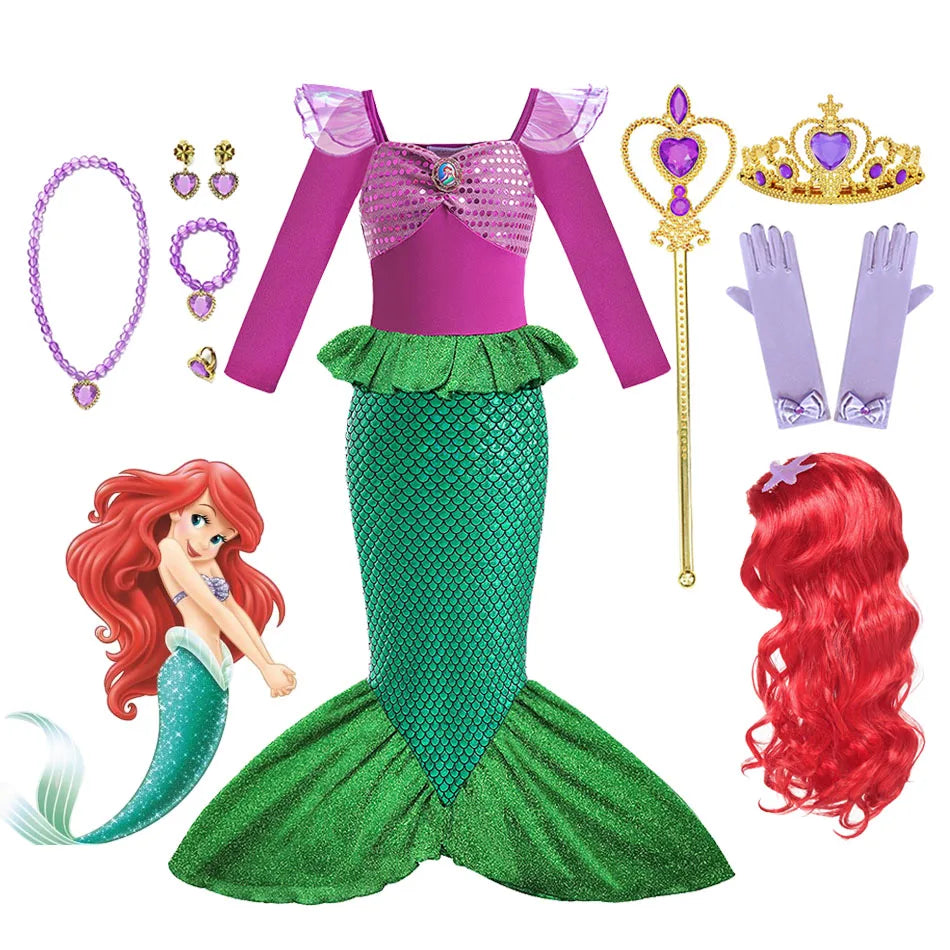 Disney Fancy Princess Dress Ariel Little Mermaid Clothing Girls Party Vestidos Carnival Children Cosplay Costume CaruStore