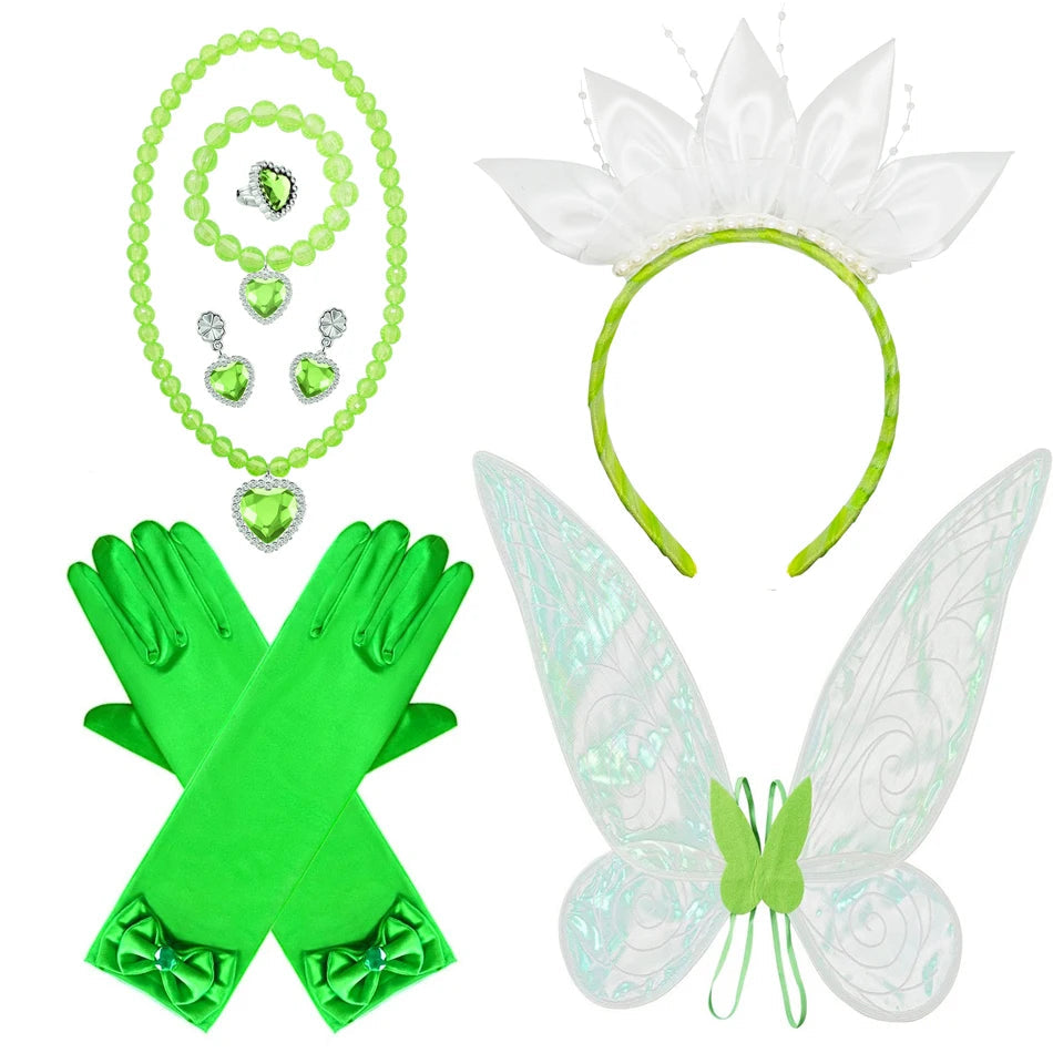 Fantasia Princesa Tiana Infantil – Vestido de Festa Cosplay com Acessórios | Carnaval, Halloween, Aniversário CaruStore