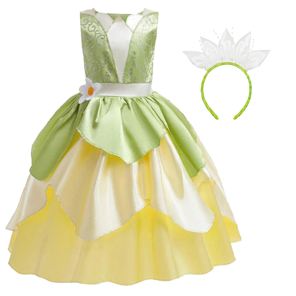 Fantasia Princesa Tiana Infantil – Vestido de Festa Cosplay com Acessórios | Carnaval, Halloween, Aniversário CaruStore
