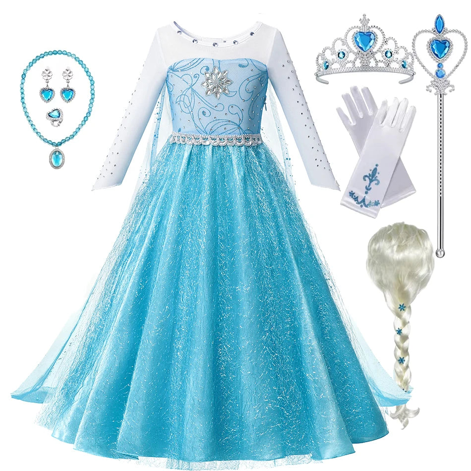 Fancy Queen Elsa Anna Costume Girls Princess Dress Toddler Halloween Cosplay Party Vesidos For 2-10 Years CaruStore