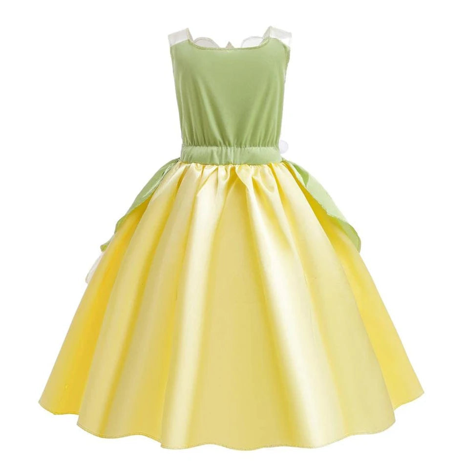 Fantasia Princesa Tiana Infantil – Vestido de Festa Cosplay com Acessórios | Carnaval, Halloween, Aniversário CaruStore