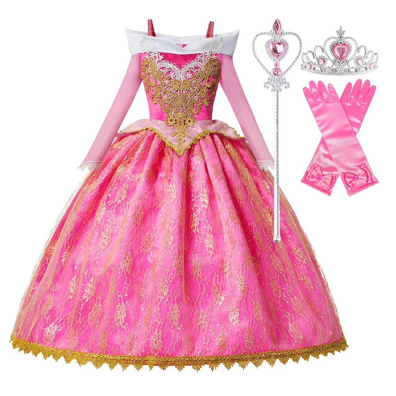 Girls Sleeping Beauty Auroro Princess Halloween Cosplay Dress Off Shoulder Kids Gift Fancy Party Princess Clothing CaruStore