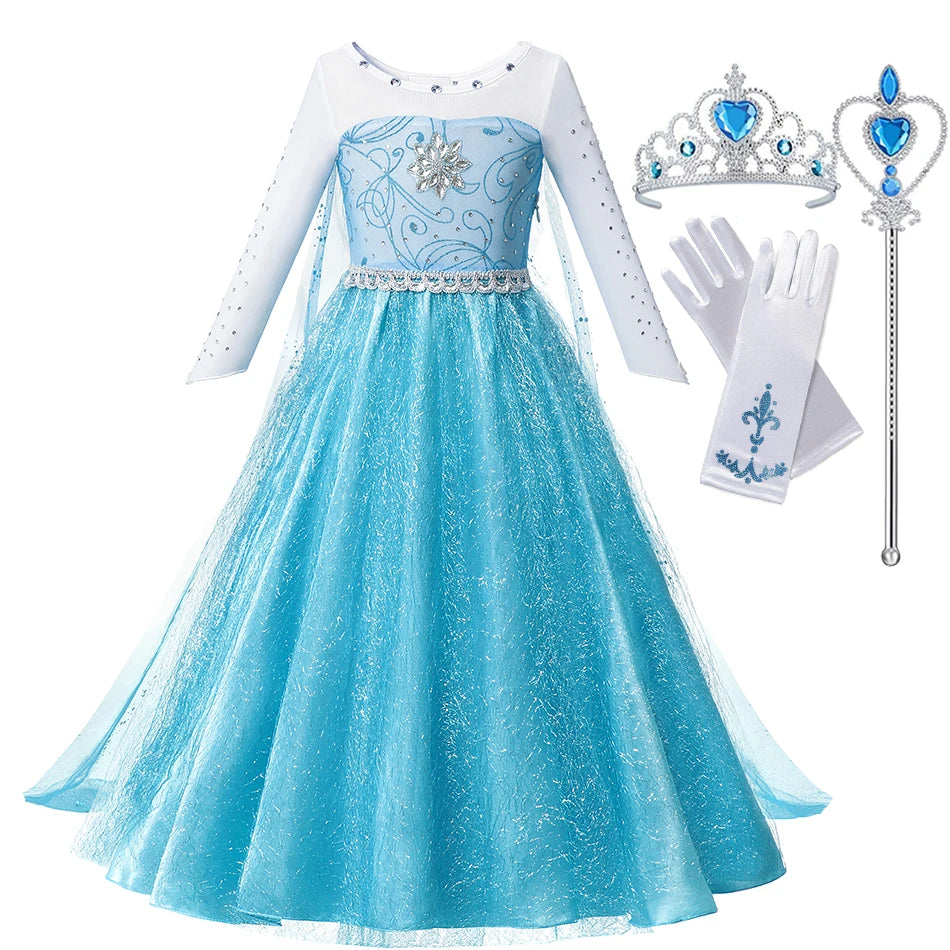 Fancy Queen Elsa Anna Costume Girls Princess Dress Toddler Halloween Cosplay Party Vesidos For 2-10 Years CaruStore