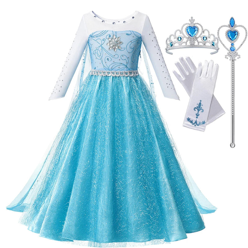 Fancy Queen Elsa Anna Costume Girls Princess Dress Toddler Halloween Cosplay Party Vesidos For 2-10 Years CaruStore