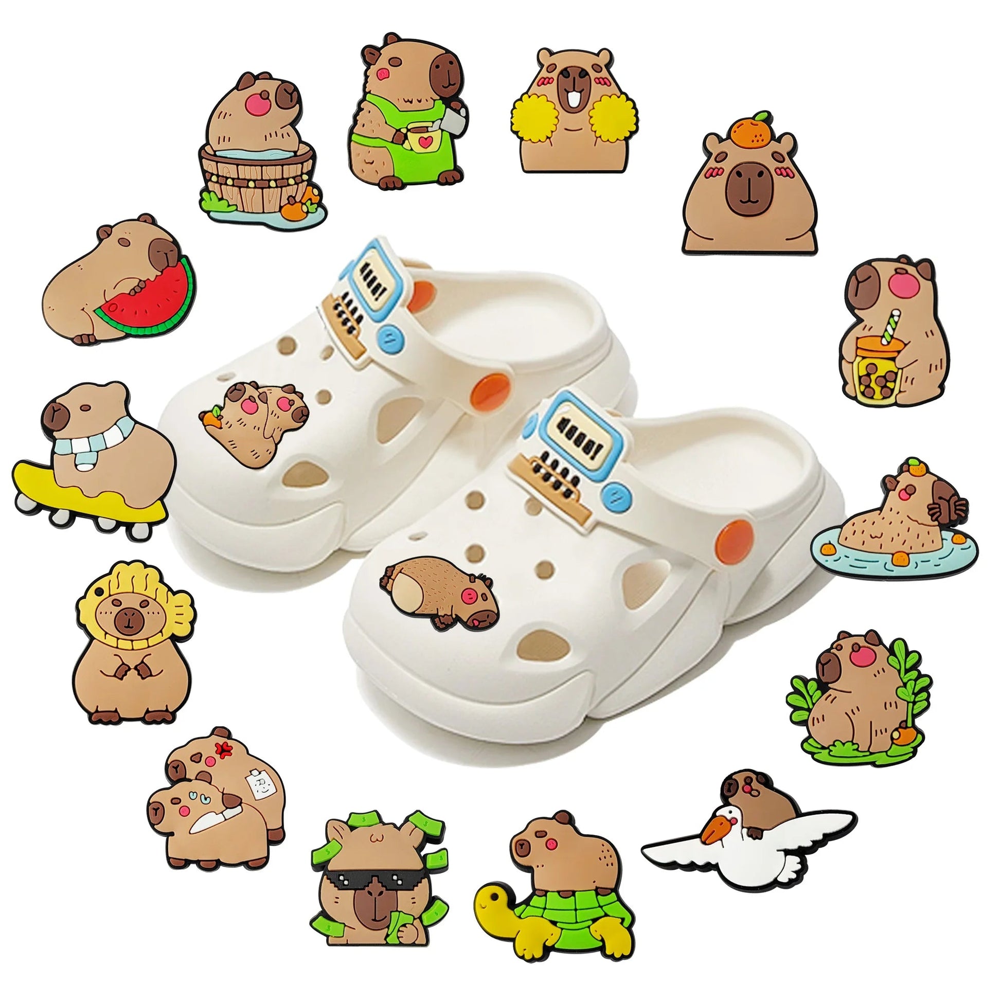 🐾 Kit 16 Charms Capivara & Amigos – Deixe seus Crocs Super Divertidos! CaruStore