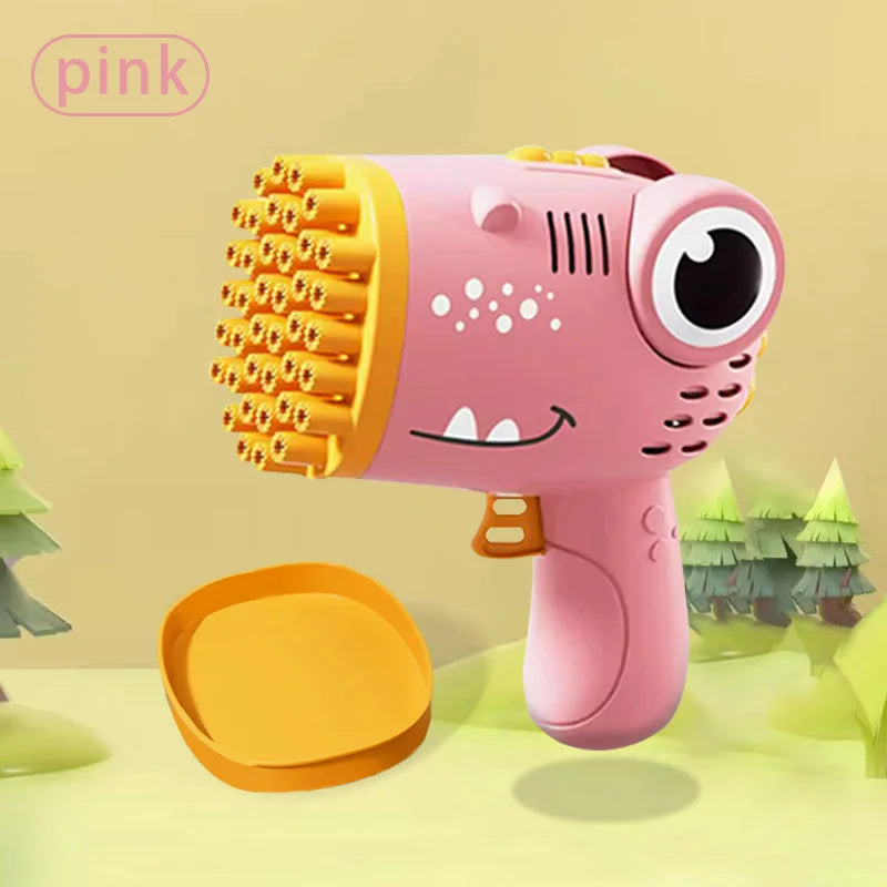 Handheld Dinosaur Bubble Machine Pistola elétrica, brinquedo de festa de casamento ao ar livre sem água bolha, 40 buracos CaruStore