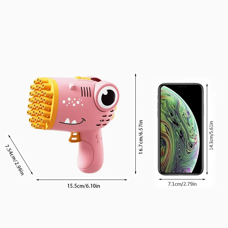 Handheld Dinosaur Bubble Machine Pistola elétrica, brinquedo de festa de casamento ao ar livre sem água bolha, 40 buracos CaruStore