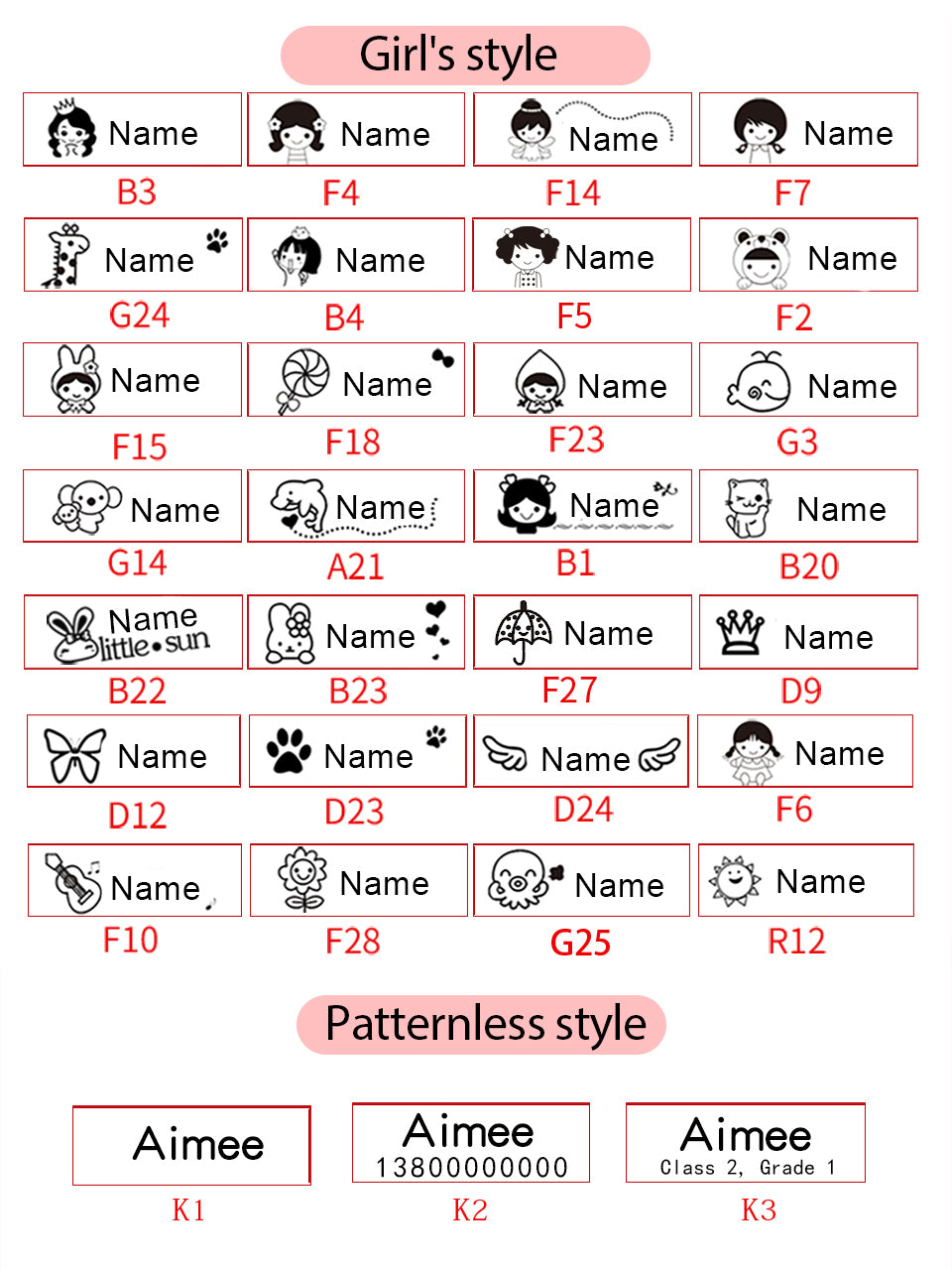 Carimbo de nome, Impermeável para roupas Caru Store