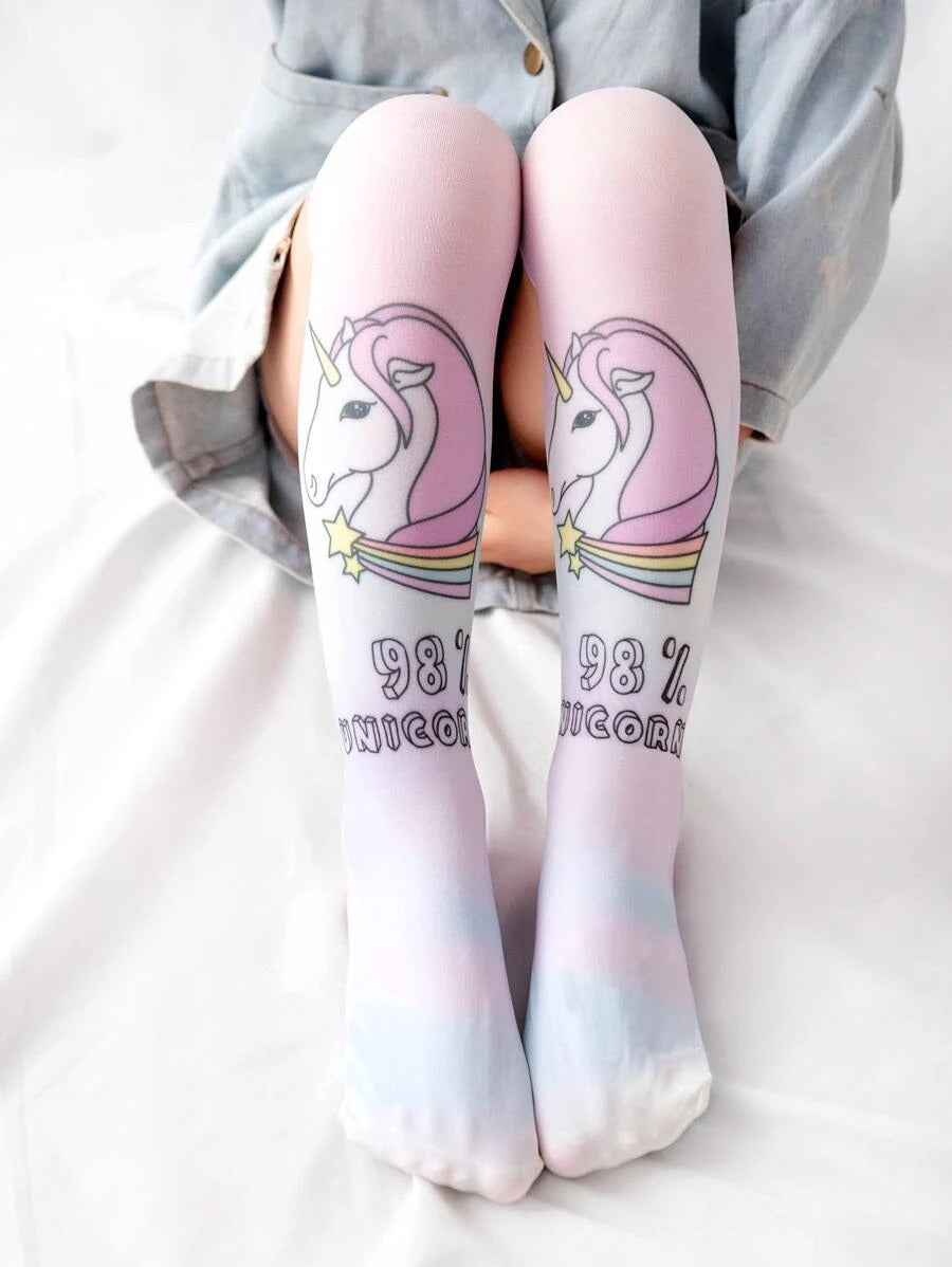 Meia fina infantil Unicórnio - 7/8 (joelho) *** pronta entrega *** Caru Store