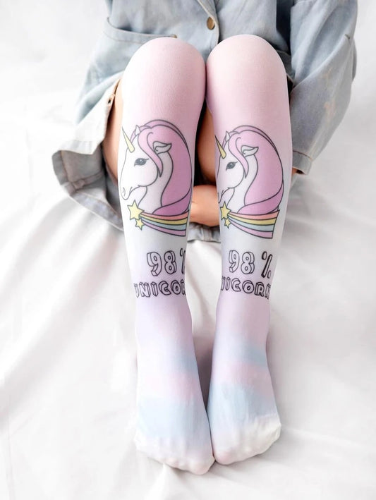 Meia fina infantil Unicórnio - 7/8 (joelho) *** pronta entrega *** Caru Store