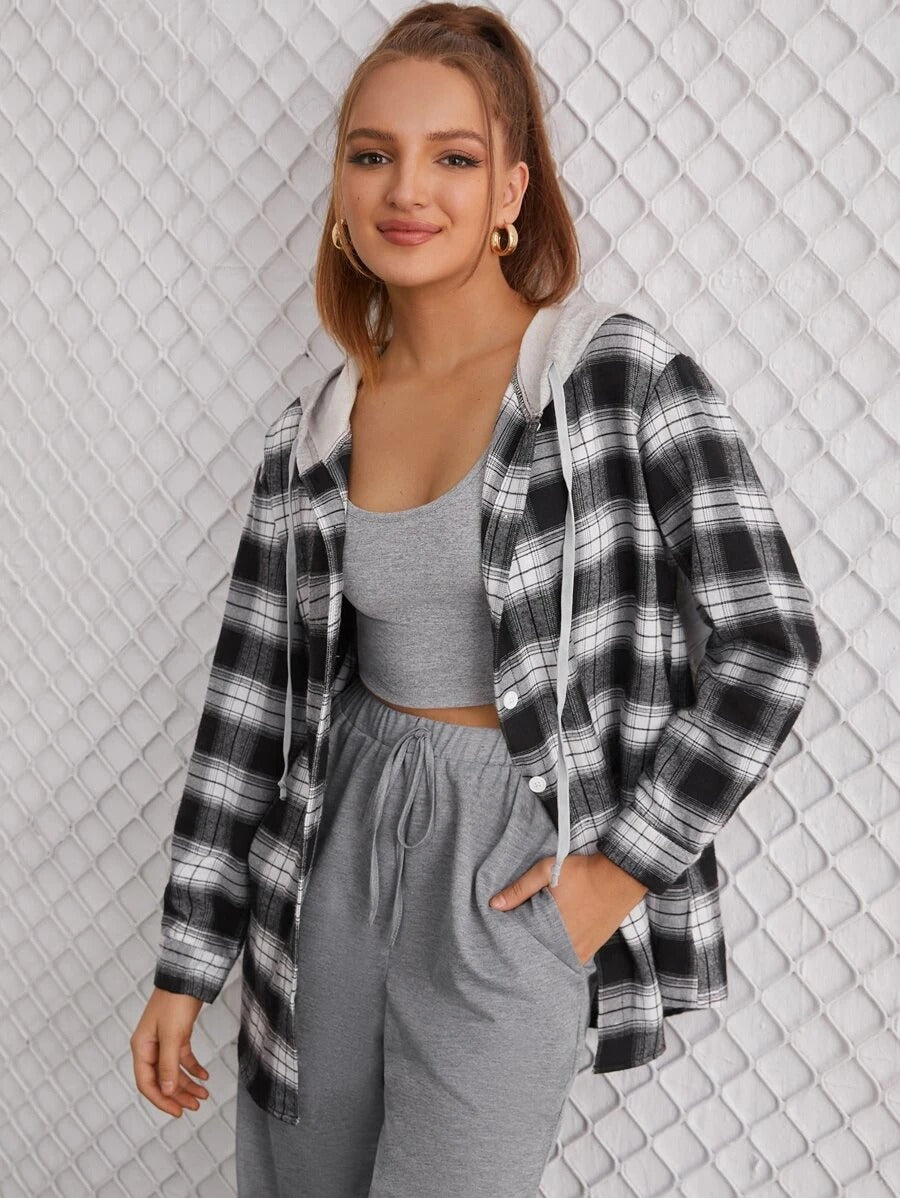 Blusa com capuz e cordão com estampa xadrez *** pronta entrega *** Caru Store