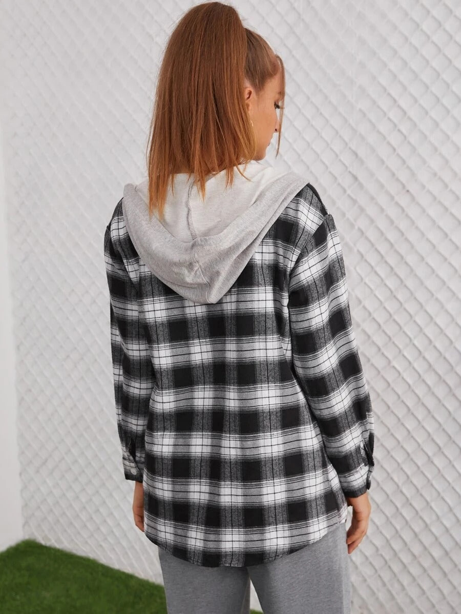 Blusa com capuz e cordão com estampa xadrez *** pronta entrega *** Caru Store