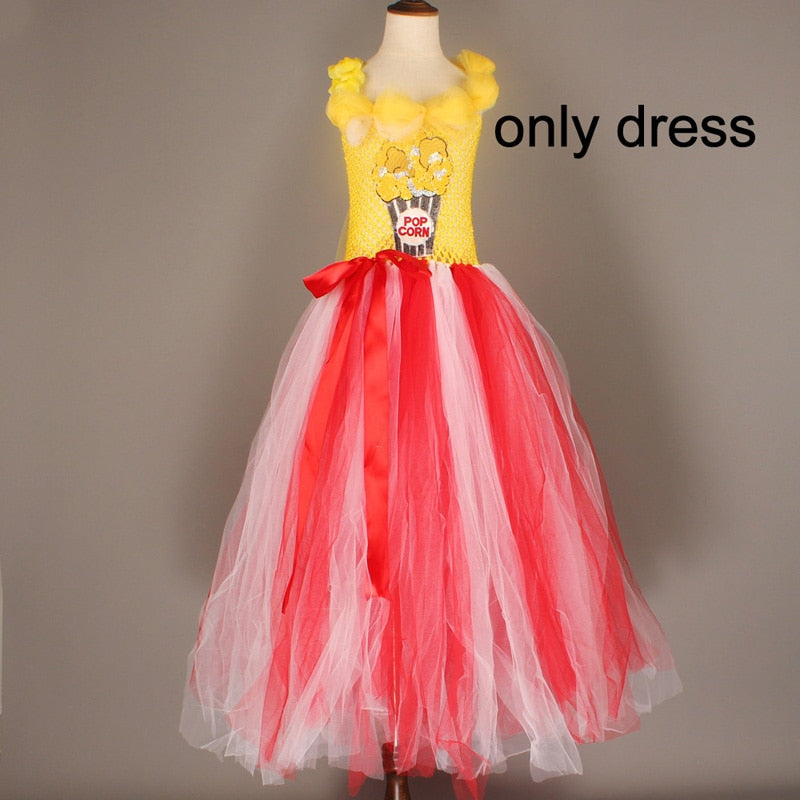 Fantasia infantil pipoca de circo para meninas com bolsa de coração CaruStore