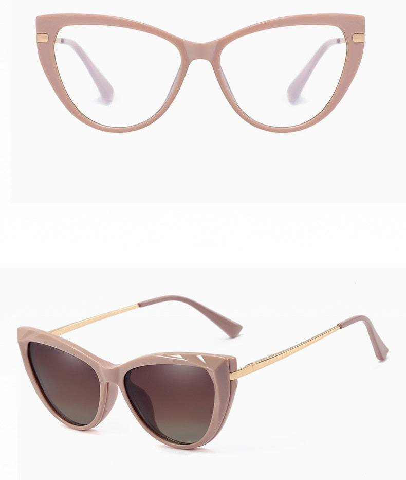 Óculos de sol polarizado magnético 2 em 1, olho de gato, armação anti azul  Clipon Caru Store